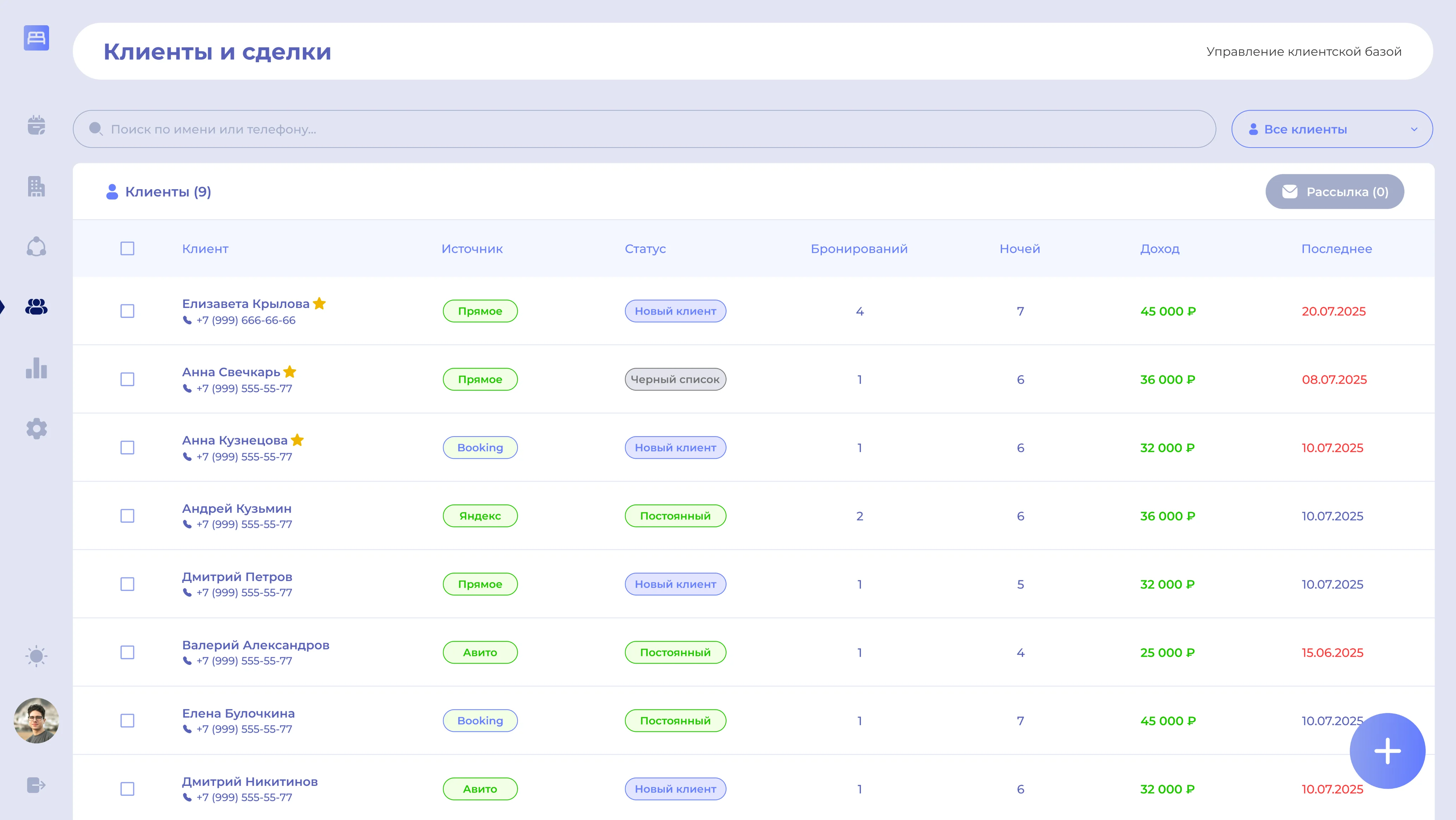 Клиенты и брони